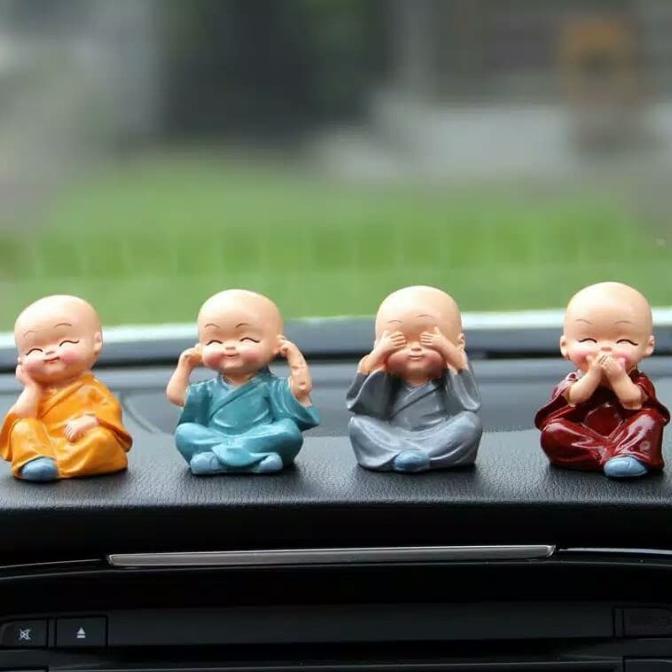 4Pcs Miniatur Patung Budha Biksu Botak Dekorasi Pajangan Mobil Figure