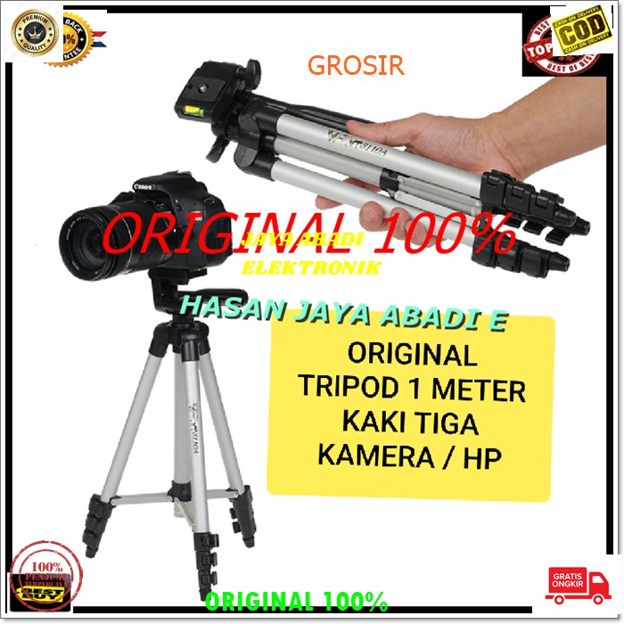 J150 TRIPOD TRIPODS KAMERA KAKI TIGA HOLDER HP CAMERA PENOPANG 1 METER STAND STANDING GANTUNGAN HANDPHONE PENOMPANG MEREKAM STANDING ALUMINIUM METAL PANJANG GADGET ANTI KARAT MAMPU MENAHAN BEBAN  3-4 KG TINGGI MAX 102 CM