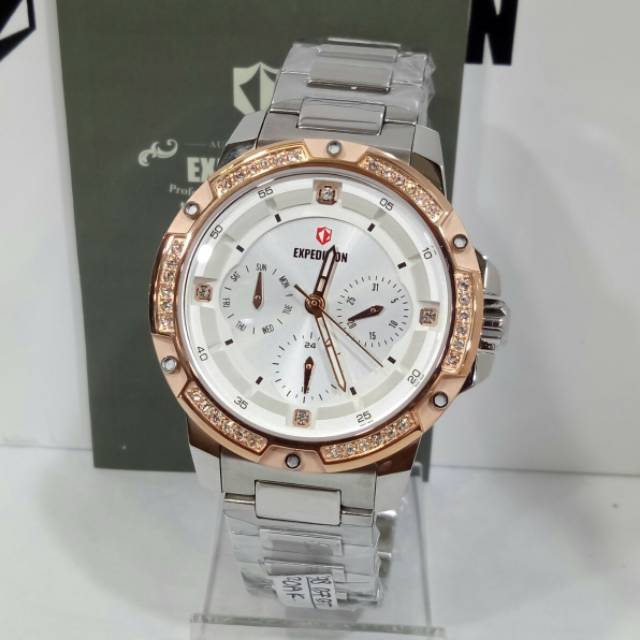 Jam Tangan Wanita Expedition E 6698 Silver RoseGold Original
