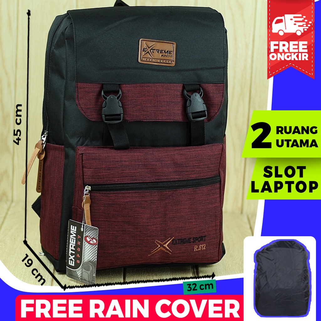 TAS RANSEL DISTRO PRIA WANITA Extreme Merah Tua Backpack Sekolah Remaja Cewek Cowok Casual Kece Awet