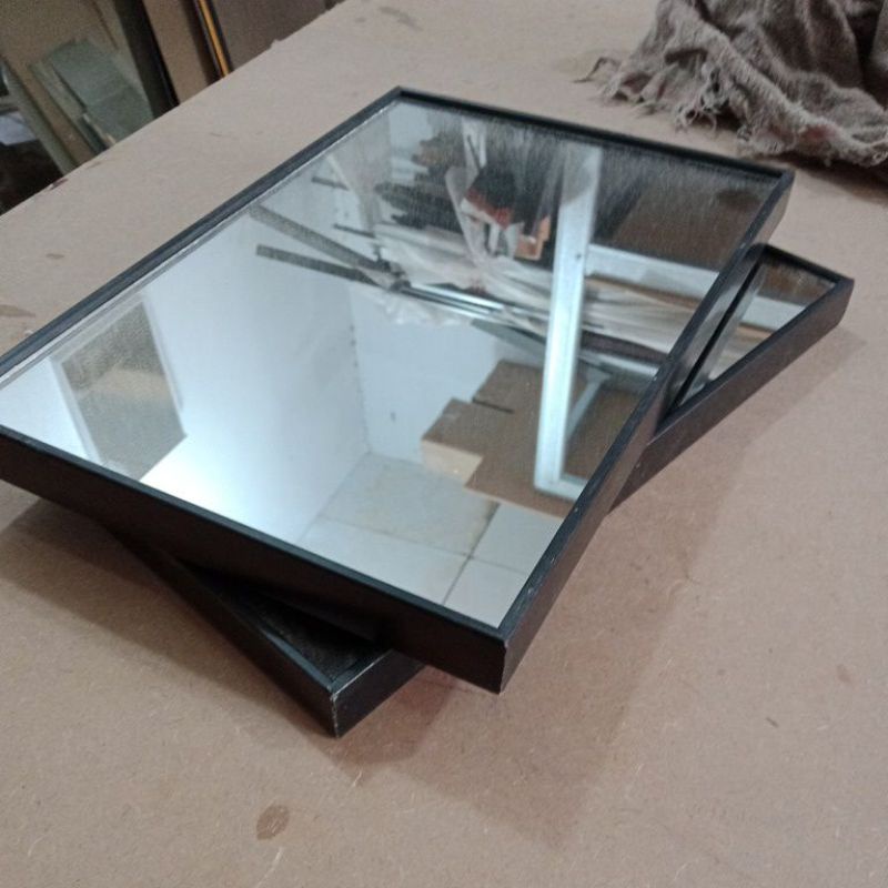 cermin kecil 15x20+20x30/cermin rias/frameles/cermin wastafel/cermin lucu-Hitam