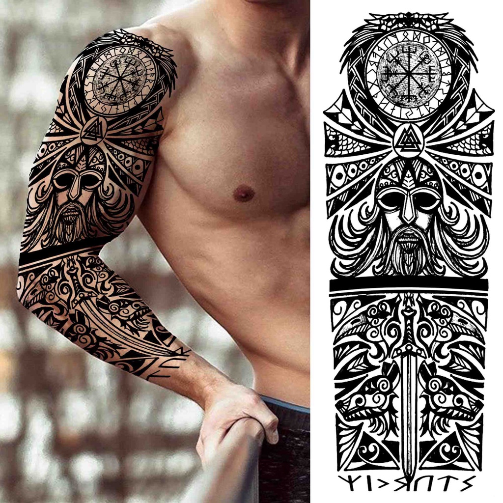 DIY Tribal Totem Full Arm Temporary Tattoo Sleeve For Men Women Adult Maori Skull Tattoos StickerBla