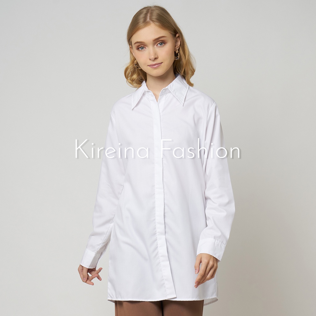 Kemeja Tunik Putih Wanita Hem Putih Panjang Katun TC Import | Kireina Fashion