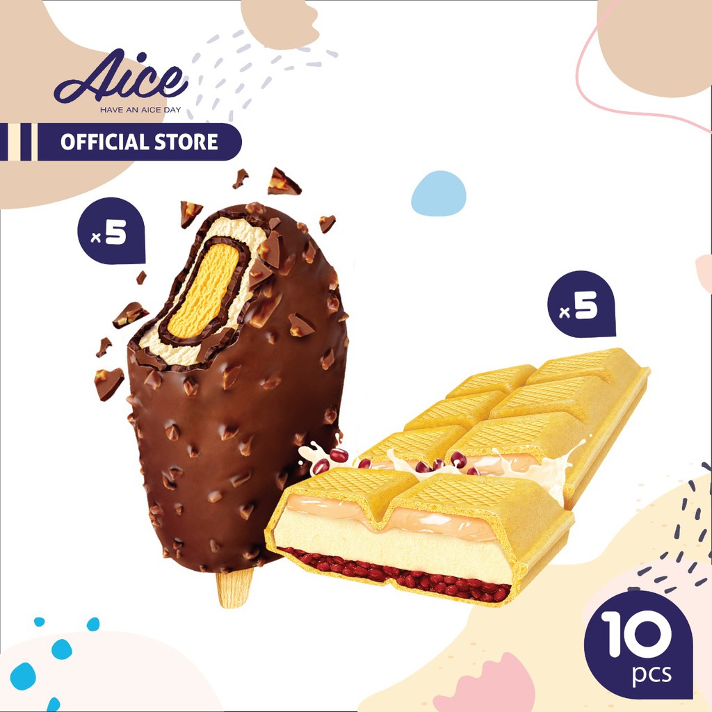 

Paket Aice Ice Cream isi Chocolate Crispy 5 pcs Eskrim & Red Bean Sandwich 5 pcs Es krim