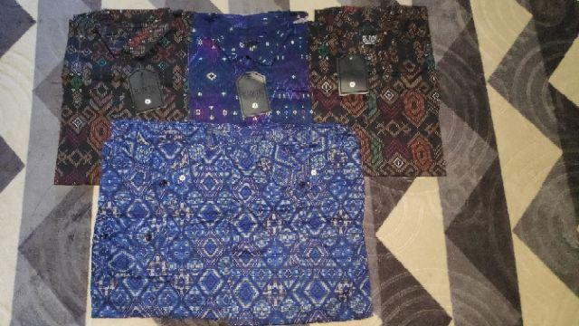 Freypv 8092 B Slimfit Long Navy Purple Batik Songket M-l Kemeja Batik