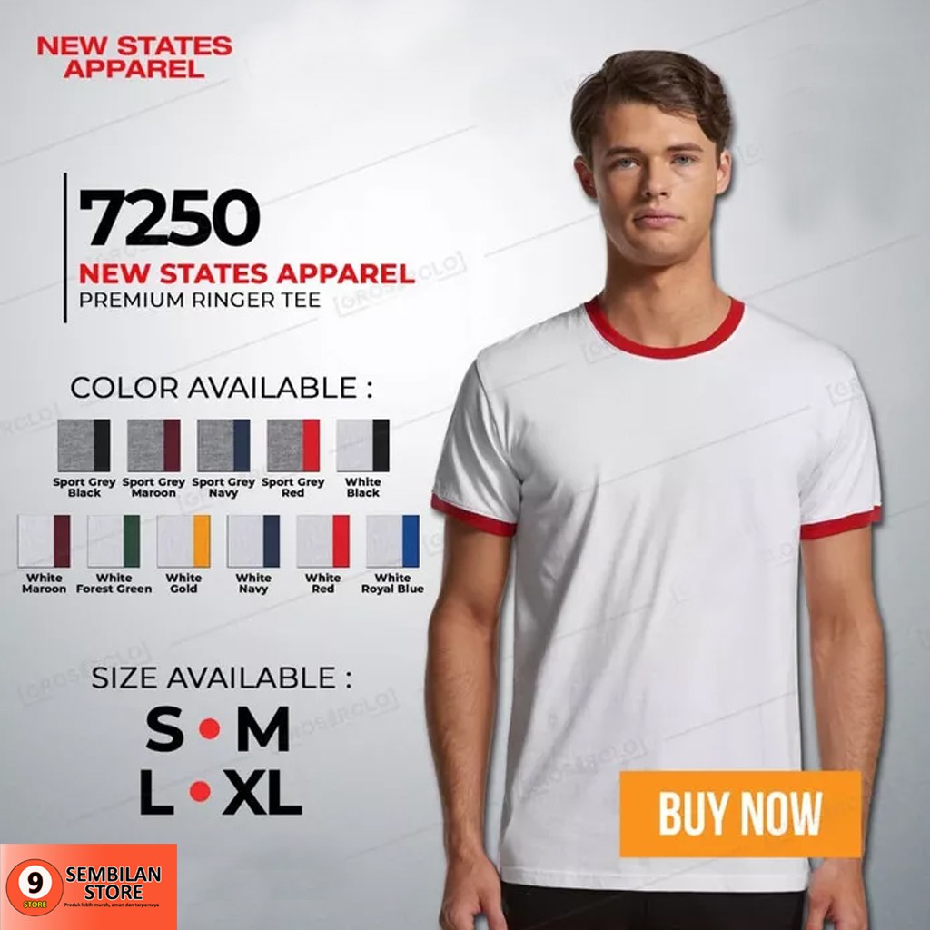 Kaos polos NSA 7250 Premium Cotton Ringer Tee murah/katun/pakaian/baju /fashion pria/atasan/t shirt