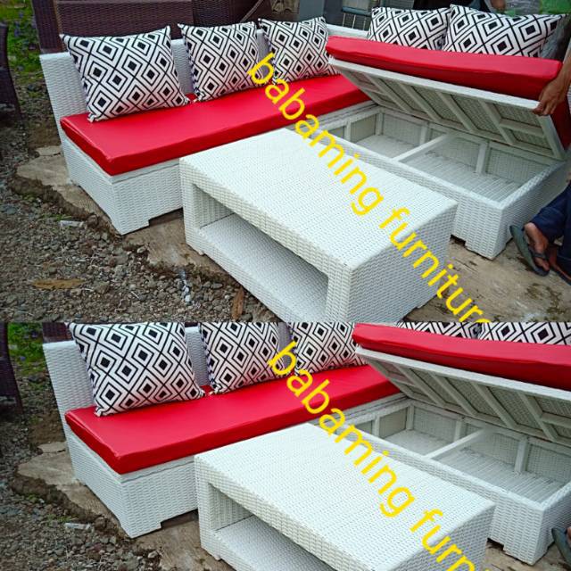 Sofa L set with laci 200 x 180 rotan sintetis shabby