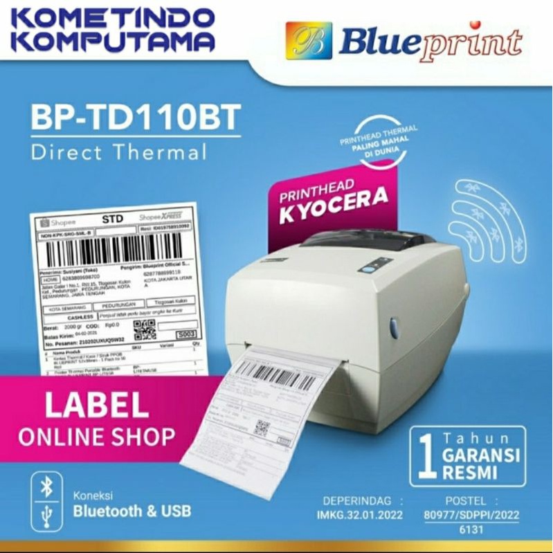 BP-TD110BT Printer Barcode Thermal Label Resi A6 BLUEPRINT 110BT Koneksi USB + BLUETOOTH ANDROID