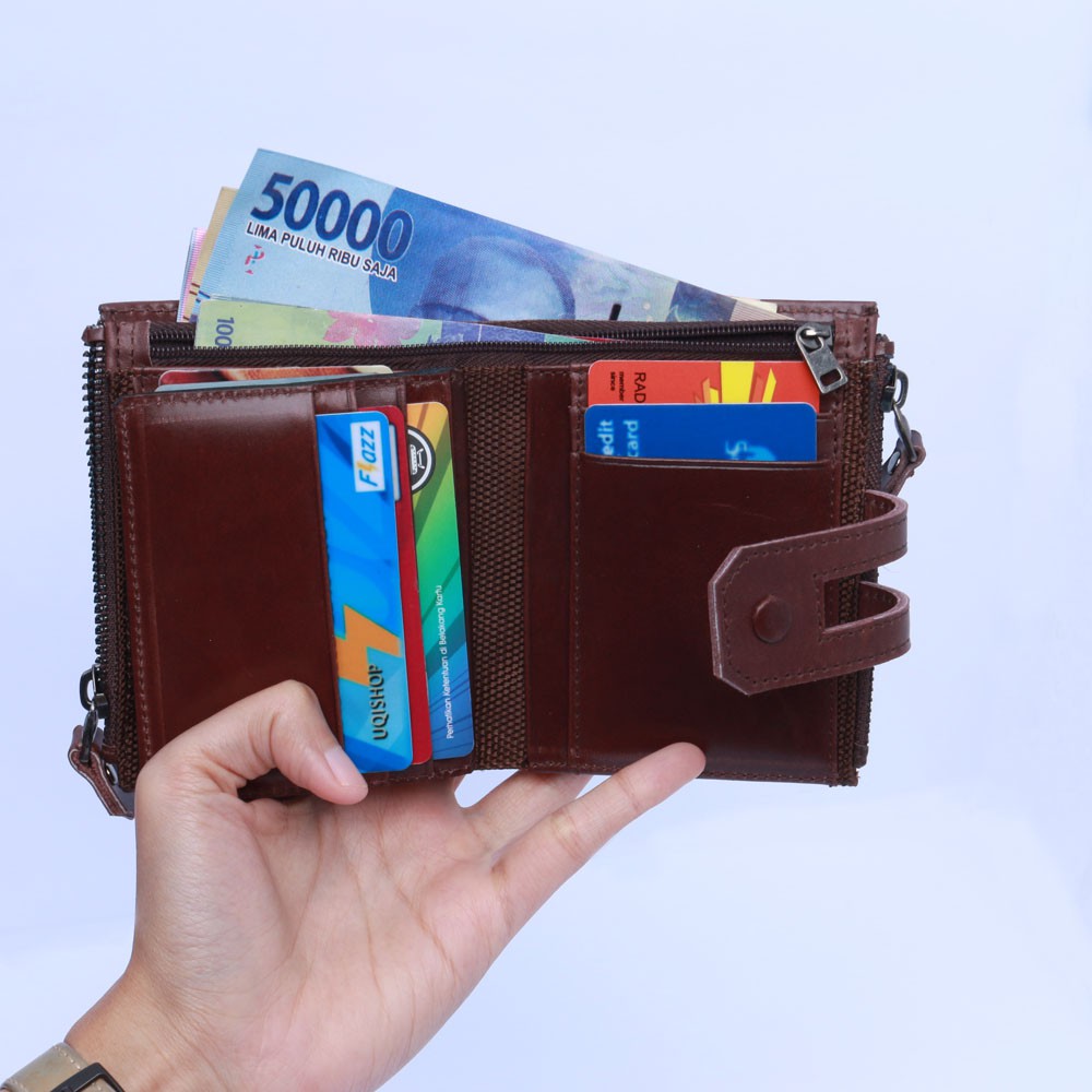 DOMPET LIPAT KULIT SAPI ASLI FUNGSIONAL 13 SLOT CARD 100% KUALITAS PREMIUM free ech01 D004