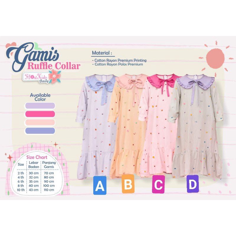 Dress Anak Perempuan 2T-10T flowkids collar neck baju muslim anak perempuan gaun terlaris setelan an