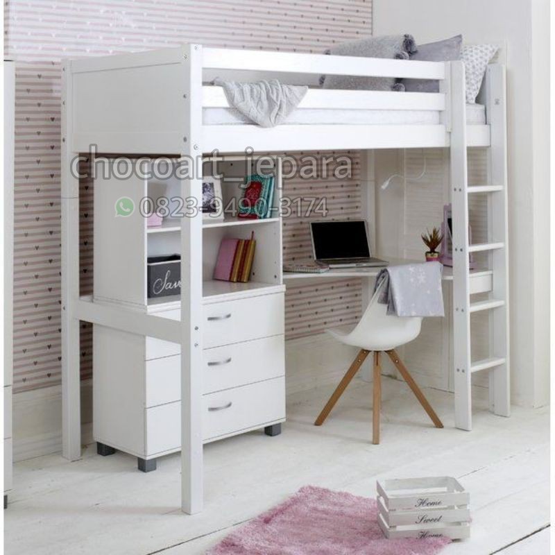 Dipan tingkat / dipan anak dipan tingkat anak+ tempat buku dan meja belajar matrial kayu jati