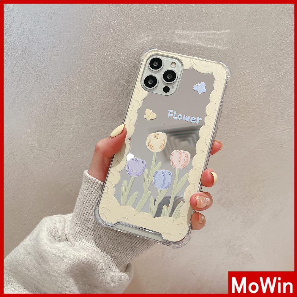 iPhone Case Acrylic Mirror Airbag Shockproof Protection Camera Oil Painting Flowers Tulip Compatible with iPhone 11 iPhone 13 Pro Max iPhone 12 Pro Max iPhone 7 Plus iPhone xr