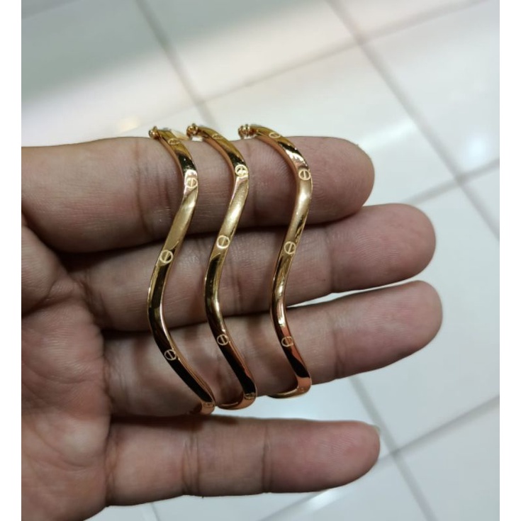 Gelang pipa Gelombang, Perak 925, Sepuh Emas Rosegold