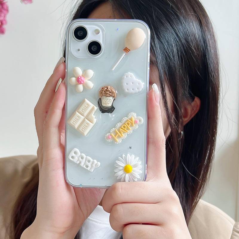 Soft Case Transparan Motif Cokelat Putih 3D Untuk iPhone 13 12 11 Pro MAX Mini X XS MAX XR SE 2022 2020 7 8 Plus