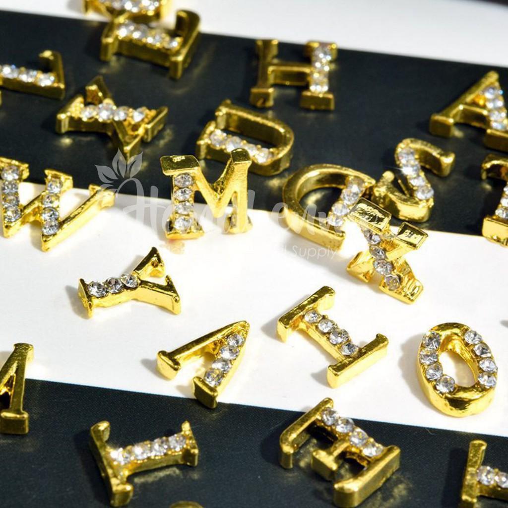 1pc Nail charm ABJAD / HURUF / ALPHABETH hiasan kuku palsu / nail art / tasbih bahan alloy A - Z