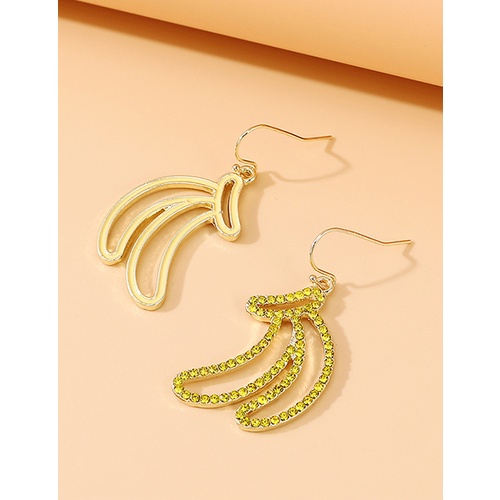 LRC Anting Gantung Fashion Yellow Banana Drop Oil Rhinestone Alloy Hollow Earrings Y64510