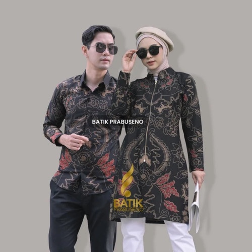 BAJU BATIK COUPLE PRABUSENO PRIA PANJANG PRABWO TUNIK WANITA SARIMBIT - S, kemeja