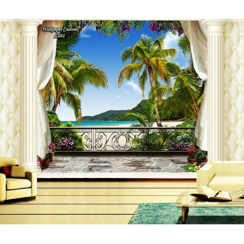 WALLPAPER/WALLSTICKER CUSTOM WALLPAPER 3D PEMANDANGAN ALAM SEPERTI DI BALIK JENDELA