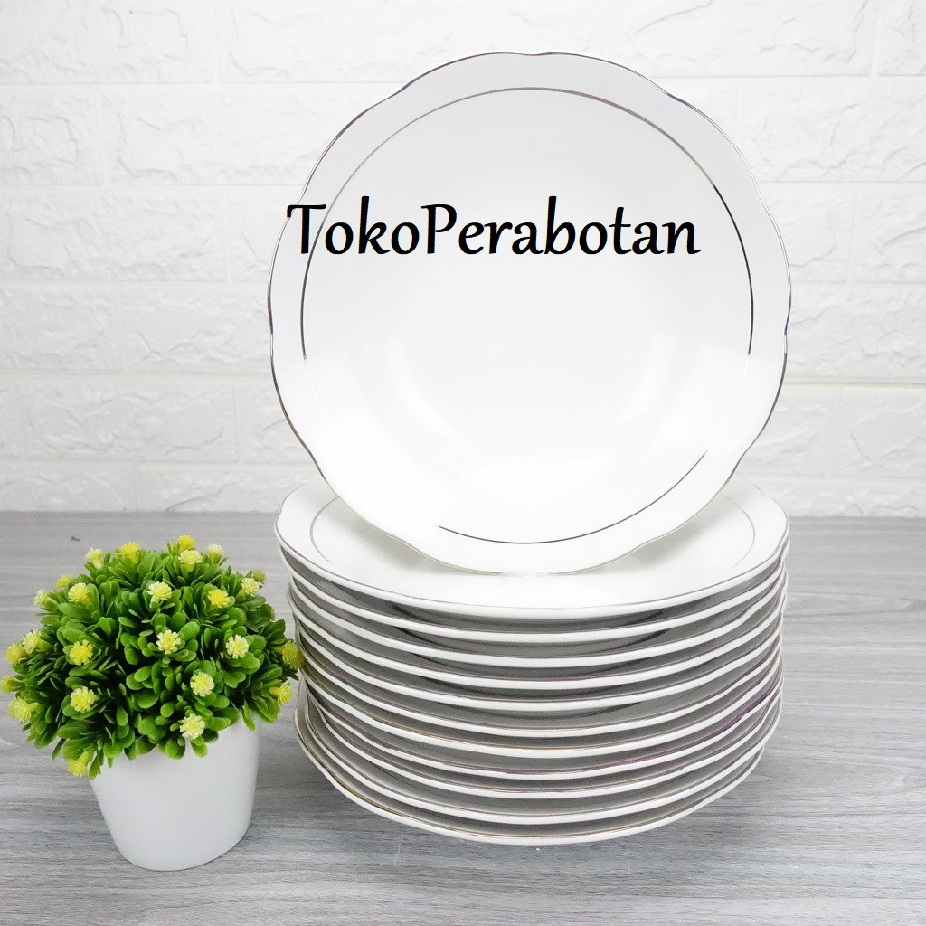 TOKOPERABOTAN Piring Makan Keramik Sango 9inchi (lis emas) (perlusin)