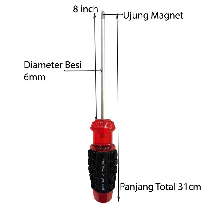 OBENG PLUS UJUNG MAGNET Merk SIYOTA - POPEYE - SHISUKA - YAMATO Varian Ukuran 4