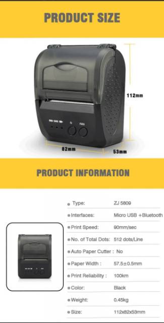 Zjiang Mini Portable Bluetooth Thermal Receipt Printer