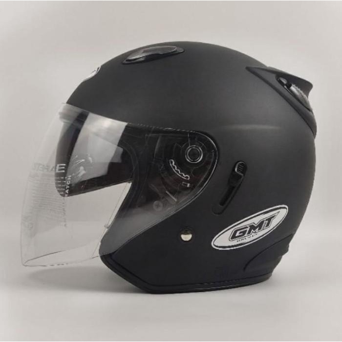 Helm Half Face Double Visor||Gmt Black Doff Original||Helm Motor Sni