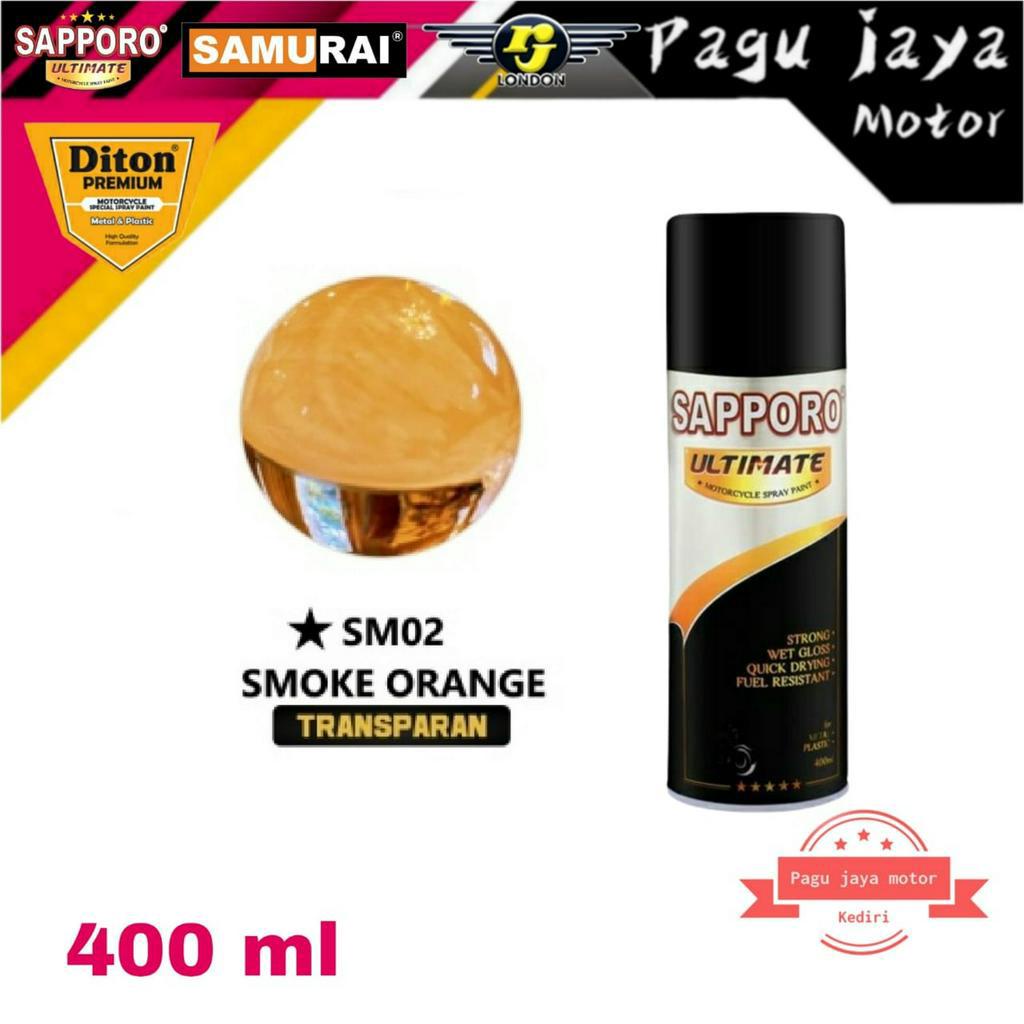 SAPPORO ULTIMATE SMOKE ORANGE TRANSPARAN SM02 400ML CAT SEMPROT SPRAY PAINT PILOX PILOK