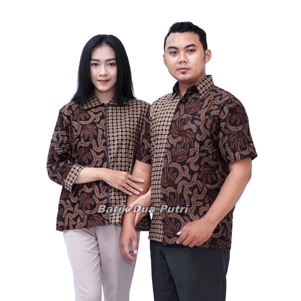 Couple Batik Kombinasi Blouse Wanita Kemeja Pria S-M-L-XL-XXL-3L-4L-5L by Batik Dua Putri Collection