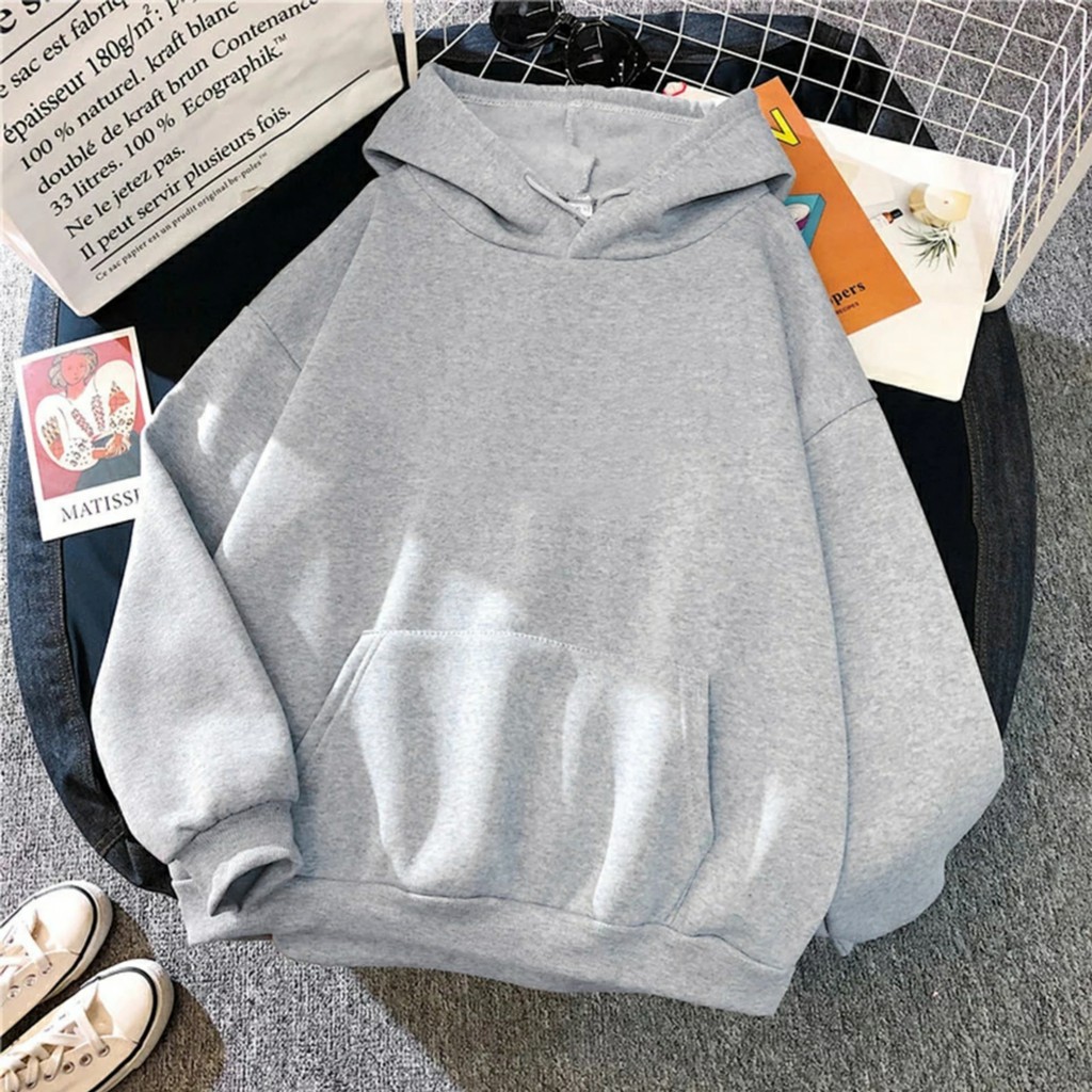Hoodie Wanita Polos Murah Tebal Oversize Bahan Fleece Sweater Model Korea Warna Lilac