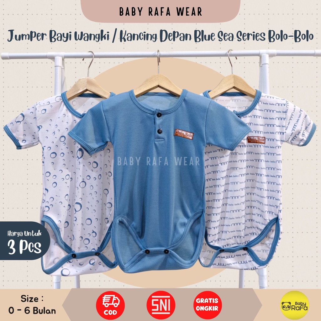 Serian Biru - 3 pcs Jumper Bayi BLUE SEA SERIES 0 sd 6 Bulan merk SNI Bolo - Bolo / Baju Bayi JUMPER Serian Biru