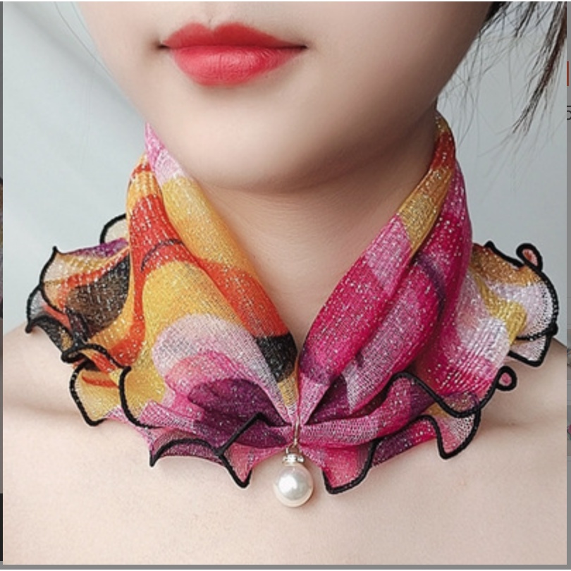 penyangga leher syal jala wanita gaya korea Multi fungsi Korea Silk Scarf Satin Syal