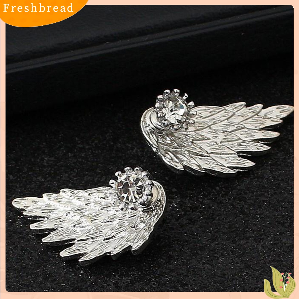 [TERLARIS]Women Fashion Angel Wing Rhinestone Inlaid Ear Jacket Stud Earrings Jewelry Gift