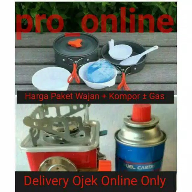 Alat Masak Kemping Gunung Cooking Set Nesting 2 Person, Kompor &amp; Gas Camping Outdor