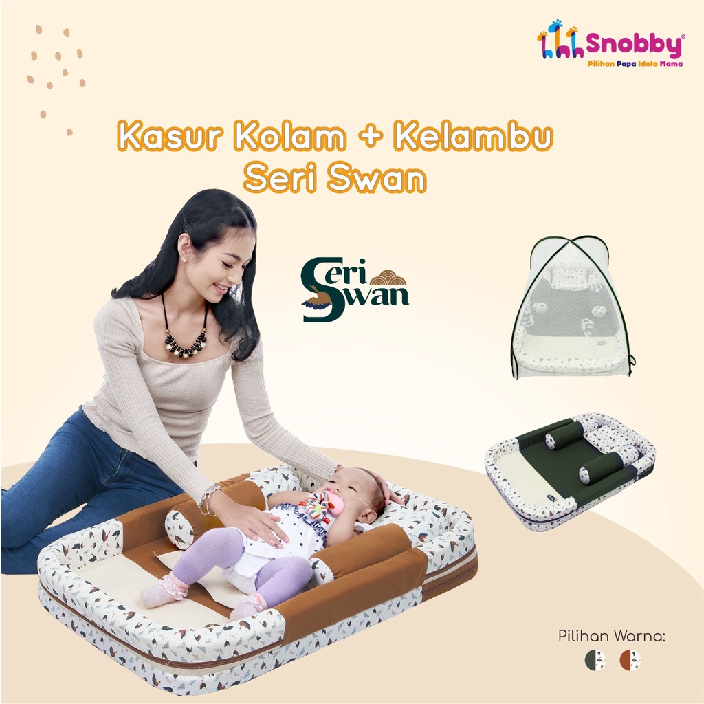 [3KG] Snobby Kasur Bayi Kolam Bumper + Kelambu Print Swan Series - TPK 5991