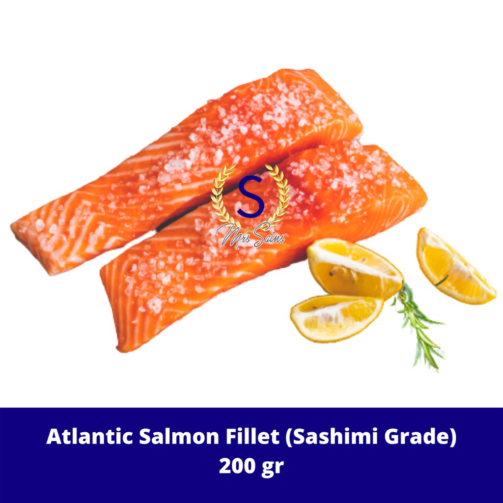 

Fresh Salmon Fillet Sashimi Grade Atlantic, Salmon Segar 200 gram/pack (Atlantic Salmo Salar)