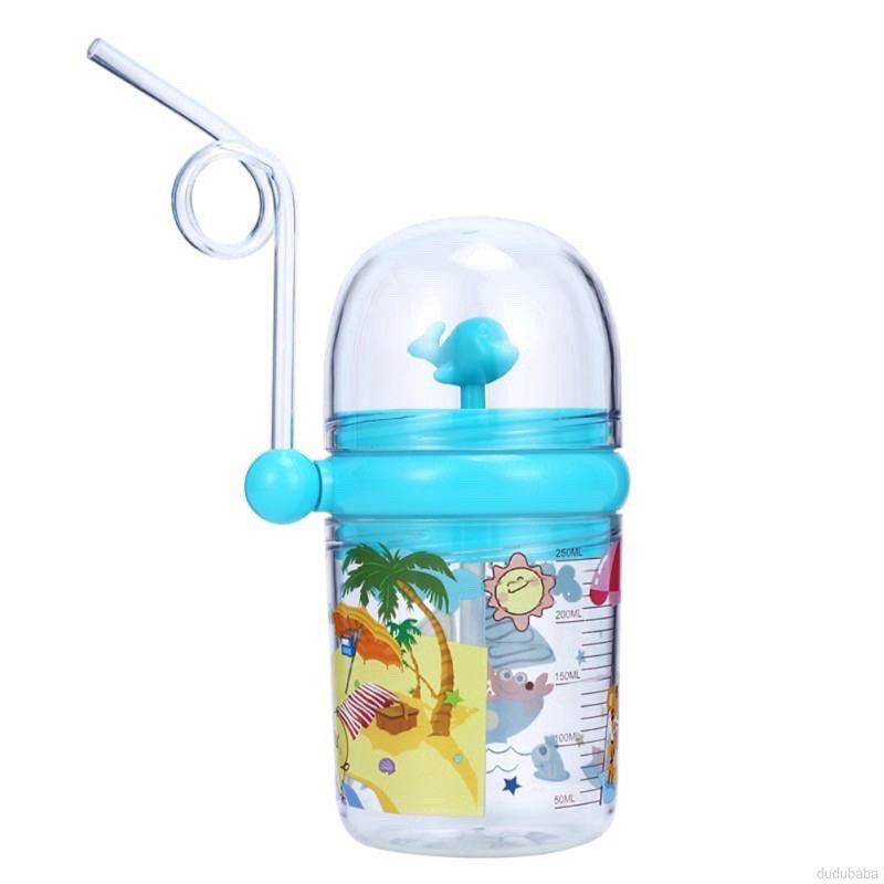 BOTOL MINUM ANAK LUMBA MANCUR 260ML LUCU DAN UNIK [SWEETSPACE]-BIRU
