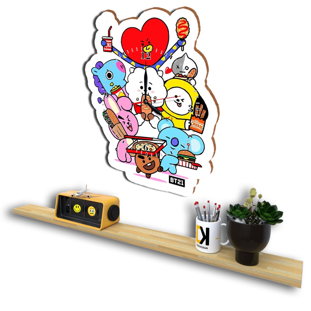 Jam Dinding Pola Unik Design Korea BTS  BT21 Special Edition Free Vintage Box + Baterai rajadekorofficial-BT21