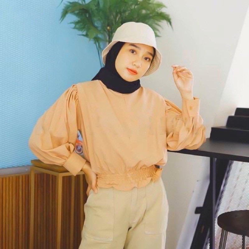 Kemeja Atasan Wanita Lengan Besar Modena Felice Katlina Lucia-KATLINA MOKA