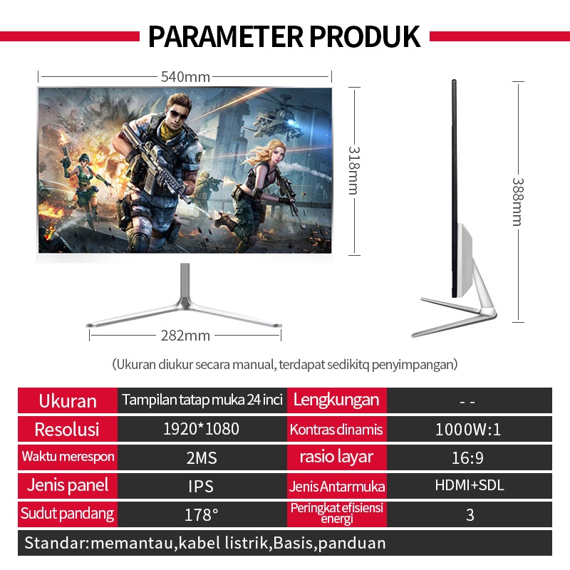 LIVING Monitor gaming melengkung 24 inci Monitor ultra-tipis Full HD-75HZ-Flat screen