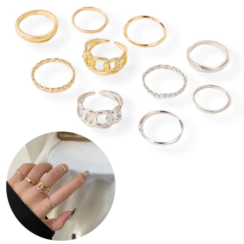 Set Cincin (5 buah) Model Rantai Retro Edgy Hip Hop Chain Ring Fashion