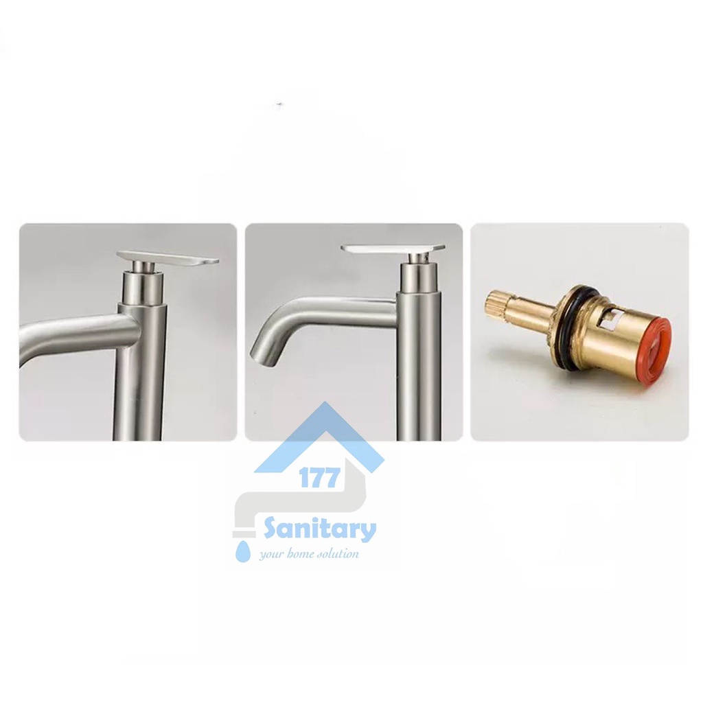 Kran wastafel tinggi Stainless 304 minimalis 16D- keran air tall stenlis washtafel cuci tangan sink tebal panjang bathroom /G21A