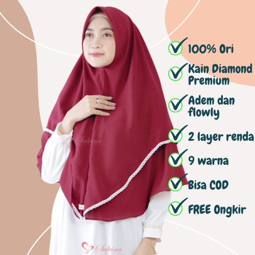 Jilbab Instan Bergo 2 Layer Renda Non Pet Murah Kain Diamond Crepe Premium Strech Ori SALVINA HANUM