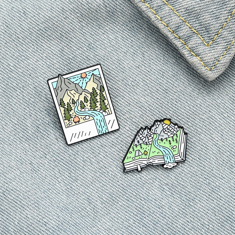 Bros Pin Enamel Desain Gunung Hutan Untuk Hadiah Teman