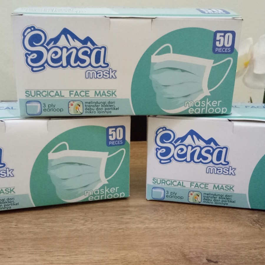 masker wajah sensi earloops sensa mask 3 ply earloops isi 50 buah ijin kemenkes( sensa mask )
