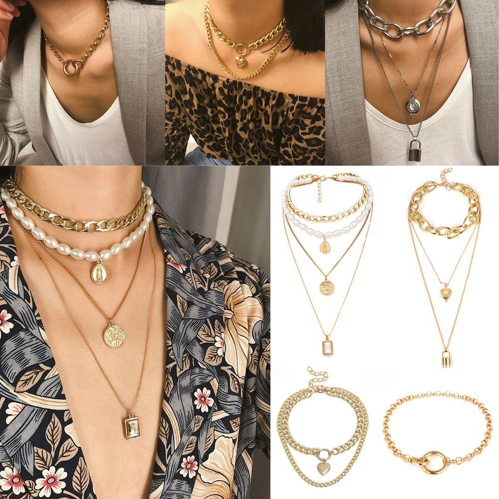 R-bunga Koin Liontin Kalung Vintage Kerah Statement Berlebihan Perhiasan Boho Rantai Mutiara