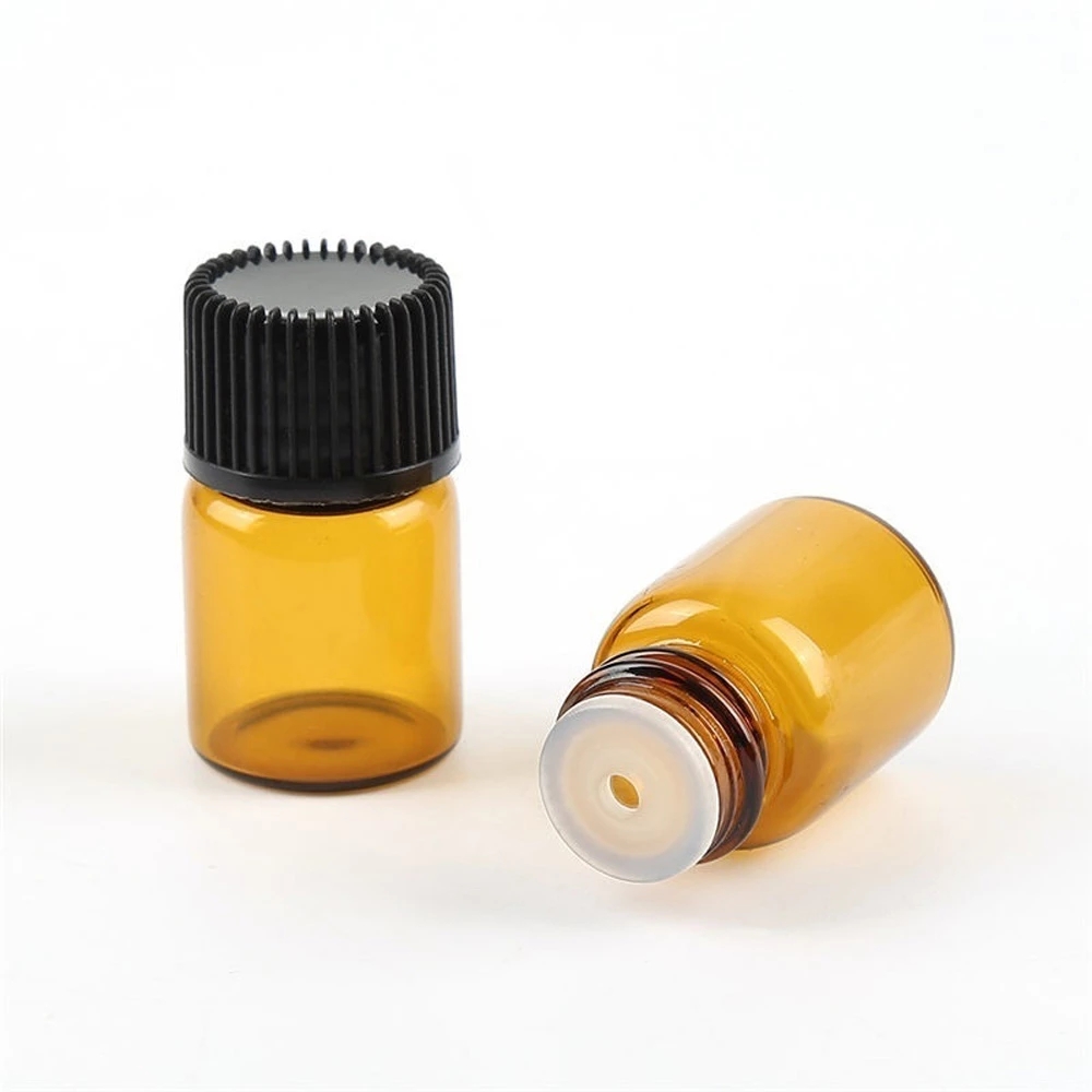 1/2/3ml Mini Travel Empty Amber Essential Oil Glass Bottle / Perfume Sample Test Brown Bottle / Refillable Seal Quid Container 1Pc