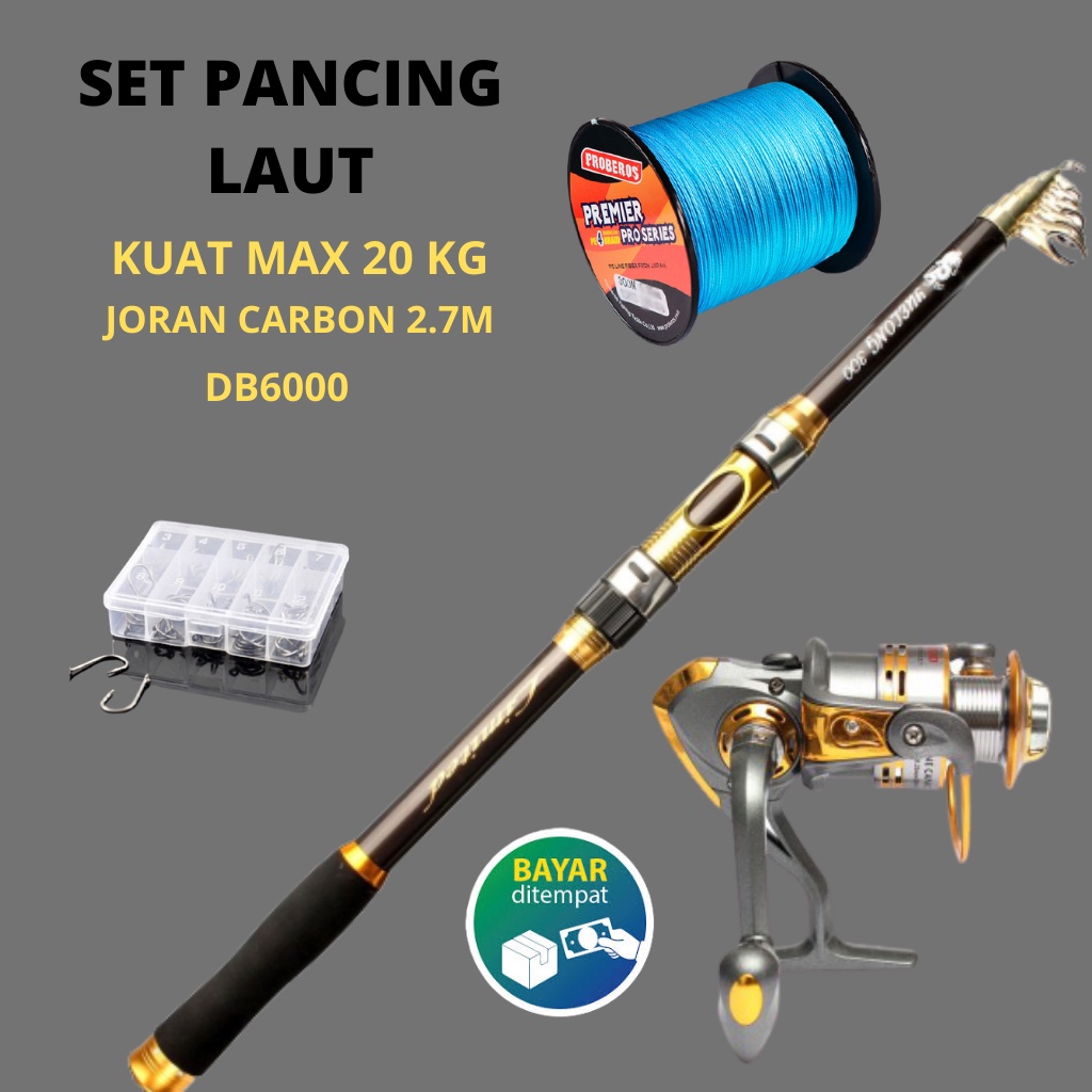 COD Set Joran Pancing Laut Kekuatan 20kg Joran Pancing 270cm Reel Debao DB6000 Bonus Kail Dan Senar