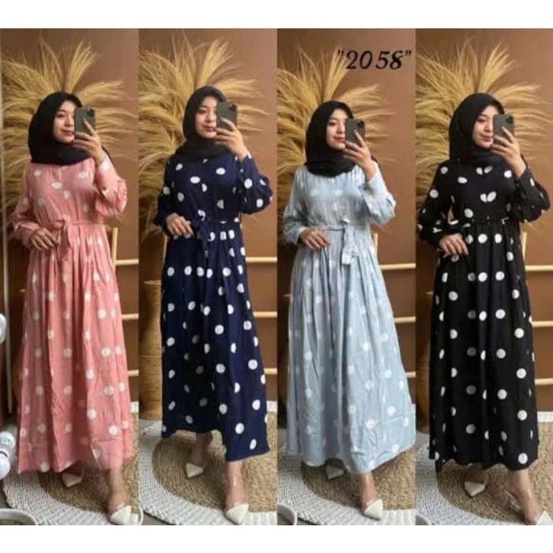 Gamis polkadot busui/gamis polkadot katun murah