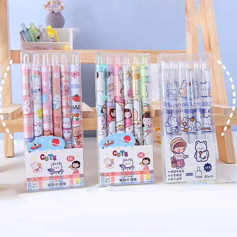 READY STOCK BISA COD CUTE 6 PEN GEL RETRACTABLE PULPEN MEKANIK TINTA HITAM LUCU KARAKTER KARTUN HEWAN FANCY ANAK PEREMPUAN KAWAII DEKORASI AESTHETIC GAYA REMAJA SEKOLAH KOREA MURAH VIRAL UNIK IMUT IMPOR BERKUALITAS ELEGAN SIMPLE ANIME CETEK WARNA PINK SET