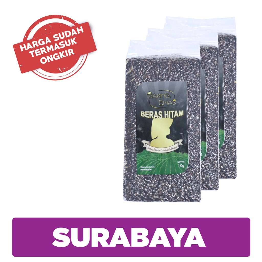 Beras Hitam  Caping Emas  1Kg 3 Pack Harga  Ongkir SBY 